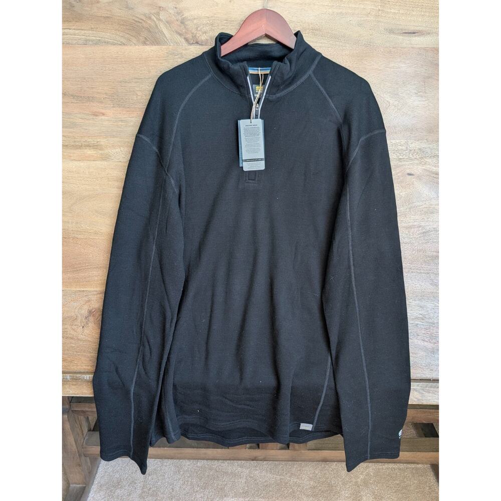 NWT Meriwool Layers Sweater Mens XL Black Natural Cozy 400g Long Sleeve 1/4 Zip